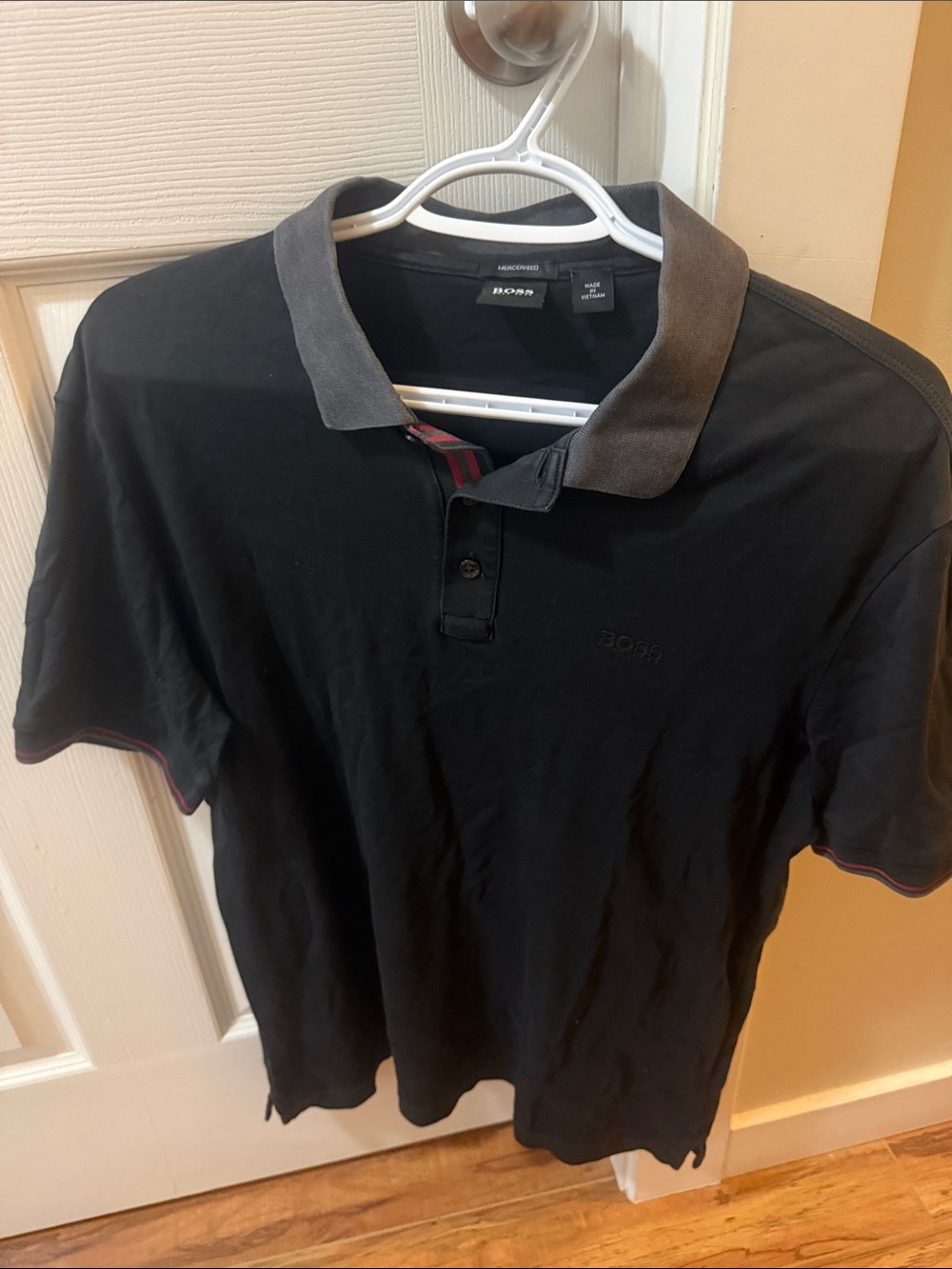 BOSS Black Polo with Gray Contrast Collar